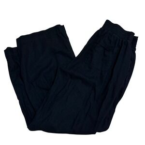 Briggs Black Linen Blend Wide Leg Cropped Pants Elastic Waist Size M